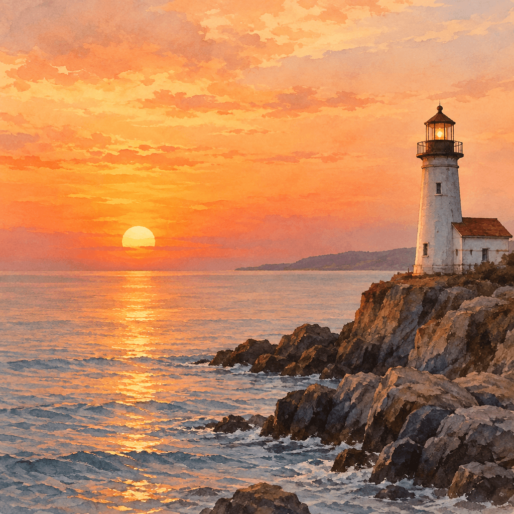 Coastal lighthouse watercolor illustration